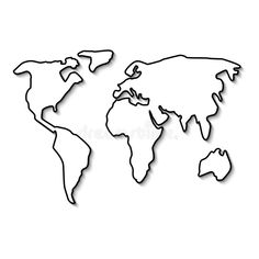 the world map drawn in black and white on a white background with shadow from it