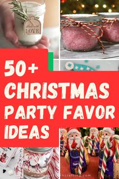 christmas party favors and decorations with text overlay