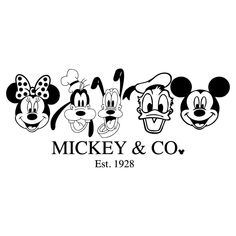 the mickey and minnie logo is shown in this black and white photo, which features three cartoon characters