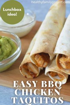 easy bbq chicken taquitos with guacamole