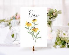 a card that says one with yellow flowers on it