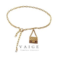 VAIGE Gold Chain Belts Small Metal Mini Bag Adjustable Elevate your style with the VAIGE Gold Chain Belts Small Metal Mini Bag, the ultimate accessory for any fashion-forward individual. Designed to complement both everyday outfits and special occasion attire, this chic piece is a must-have in your wardrobe. Key Features: Elegant Vintage Style: The luxurious gold chain design adds a touch of sophistication, making it perfect for various events. Adjustable Fit: With a belt size of 110*1cm, this a Elegant Gold Waist Chain For Gift, Gold Metal Chain Belt As A Gift, Gold Metal Chain Belt For Gift, Trendy Adjustable Chain Belt As Gift, Elegant Yellow Gold Chain Belt, Elegant Chain Bracelet As Gift, Trendy Chain Bracelet As Gift, Elegant Yellow Gold Chain Belt With Strap, Elegant Chain Bracelet With Chain Strap As Gift