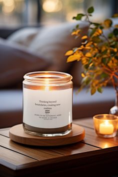 a candle sitting on top of a wooden table