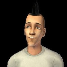 an animated man wearing a white shirt and black hair with a weird look on his face