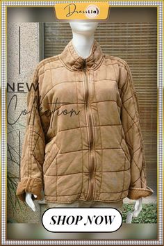 Comfy Lightweight Diamon Quilted Knit Cotton Padded Aviator Jacket Beige Stretch Winter Outerwear, Winter Beige Stretch Outerwear, Cozy Stretch Outerwear For Winter, Casual Beige Cotton Quilted Jacket, Casual Brown Quilted Jacket For Cold Weather, Fall Stretch Cozy Outerwear, Casual Brown Quilted Winter Jacket, Cozy Stretch Outerwear For Fall, Casual Brown Quilted Jacket For Winter