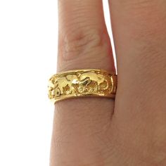 Great vintage condition.  925 Sterling Silver Gold Plated Vintage Elephant All Around Band Ring Size 6  Weight: 5.3g   WELCOME TO PAWN SHOP We are an actual pawn shop and have been in business for over 25 years. Since 1990, our establishment has been serving a variety of clients by providing them with short term cash solutions and options of liquidity regarding their treasured heirlooms. Acknowledging that today′s customers are very sophisticated and are looking for a variety of investments, our Vintage Gold Engraved Tarnish-resistant Ring, Vintage Engraved Gold-plated Jewelry, Vintage Yellow Gold Hallmark Engraved Ring, Vintage Coin-shape Engraved Ring For Anniversary, Gold Coin Ring Vintage Panda, Vintage Elephant, Silver Gold, Band Rings, Vintage Jewelry