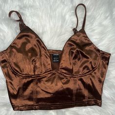 Brand: Shein Brand New Never Worn Casual Brown Crop Top For Party, Bandana Top, Light Blue Top, Satin Crop Top, Rose Shirts, Brown Satin, Off Shoulder Crop Top, Floral Peplum, Small Crop Tops