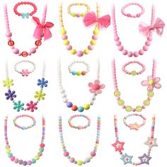 PRICES MAY VARY. Girl necklace bracelet set: the package comes with 9 sets of beaded necklace bracelets in different lovely colors, enough quantity and different color options are convenient for little girl's daily wear and matching Colorful design: the princess necklace bracelet mainly adopt bead design, with cute colors, colorful flowers, bows and other elements, it is very sweet and lively, the quantity and style are enough to meet your different dressing needs, or share with friends Size det Easter Necklace, Jewelry Princess, Easter Bunny Crafts, Girl Necklace, Princess Necklace, Princess Costume, Bracelet Kits, Girl Toddler, Bunny Crafts