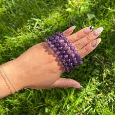 Amethyst enhances intuition, spirituality, and meditation.  -brings calmness and clarity  -attracts divine energy  -improves intuition and psychic abilities  -releases stress and pain  And many more healing properties. Natural Stones Crystals For Meditation, Holistic Round Crystal Bracelet For Meditation, Mystical Healing Gemstone Beads Bracelets, Mystical Healing Gemstone Beads Bracelet, Amethyst Crystals For Meditation, Healing Lavender Crystal Bracelet With Gemstones, Spiritual Hand-strung Crystal Bracelet For Meditation, Spiritual Lavender Crystals For Gifts, Lavender Spiritual Crystals For Gift