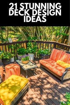 an outdoor deck with chairs, tables and plants on the top floor is featured in this article