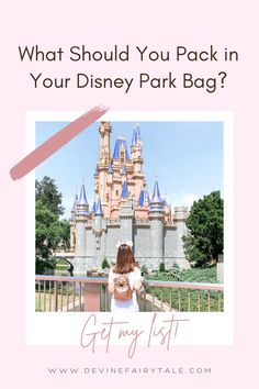 the disneyland castle with text that says what should you pack in your disney park bag?