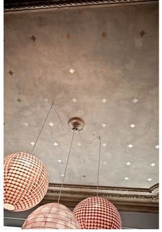 three lamps hanging from the ceiling with stars on them