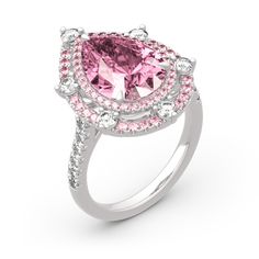 With grace and shimmer, this sparkling ring is a classic style that complements her sophisticated taste. Crafted in sterling silver, it features a brilliant pink stone wrapped in double halo frames of pink and white stones,bringing out its beauty and sparkle. Glamorous and classic, this exceptional ring will forever express your eternal love and undying commitment.Carat Weight: 6.05 ctStone Size: 9*13 mmStone Type: Jeulia® StoneNumber of Stones: 1 Stone Color: Fancy PinkStone Shape: PearCarat Weight: 2.051 ctStone Size: 2.5,1.7,1.3,1 mmStone Type: Jeulia® StoneNumber of Stones: 76 Stone Color: Diamond White, Fancy PinkStone Shape: RoundWeight: 6.84 gWidth: 22.55 mmHeight: 7.7 mmThickness: 2.95 mmMaterial: 925 SilverPlating Color: Silver Silver Teardrop Gia Certified Ring, Gia Certified Silver Teardrop Ring, Pink Teardrop Jewelry With Center Stone, Pear Shaped Pink Ring For Formal Occasions, Pink Pear-shaped Ring For Formal Occasions, Pink Pear-shaped Formal Rings, Formal Pink Pear-shaped Rings, Pink Teardrop Halo Setting Ring, Pink Teardrop Jewelry With Halo Setting