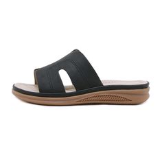 Walk with comfort and style in our Siketu Off the Coast Cushioned Flat Sandals. The perfect blend of fashion and practicality, these sandals provide cushioned support for your feet while boasting a trendy coastal look. Available in apricot, add a touch of whimsy to your summer wardrobe. Cheers to happy feet! 0.98'' heel Slip-on PU upper Synthetic Arch support footbed™ Cushioned Insole™ Anti-skid rubber sole Black Slippers With Removable Insole For Vacation, Casual Black Slippers With Arch Support, Comfortable Black Slip-on Footbed Sandals, Black Slippers With Arch Support For Vacation, Comfortable Black Sport Sandals For Vacation, Black Beach Slippers With Arch Support, Comfortable Black Casual Wedge Sandals, Black Comfortable Casual Wedge Sandals, Black Slide Slippers With Arch Support