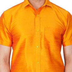 Vastramay brings to you this Stylish yet Comfortable Men Saffron Ethnic South Indian Shirt. Adorn it for a perfect Classy and Trendy look. These Shirts are usually very popular in Souther part of the Sub Continent. These are also called Madras Shirt. It is worn along with a trouser or a jeans. However, traditionally it is paired with a mundu or a white dhoti. The set is also called as Shirt Vesty. Product Features :   Top Color: Orange Top Fabric: Cotton Art Silk Product Type: Ethnic South India Madras Shirt, Cutaway Collar, Top Fabric, Designer Suits, Cotton Silk, Ayurveda, Shirt Online, Men's Polo Shirt, Casual Button Down Shirt