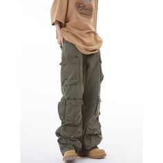 Unisex High Street Multi-Pocket Wide Leg Army Green Cargo Pants Fabric: Cotton+Polyester Size: S, M, L, XL, 2XL Multiple Color Selections: Army Green, Black Season: Spring, Fall, Winter Khaki Cargo Pants With Loosely Fitted Hips, Relaxed Fit Khaki Bottoms With Pockets, Khaki Full Length Cargo Pants With Loosely Fitted Hips, Relaxed Fit Full Length Cargo Pants With Pockets, Casual Long Pants With Pockets, Khaki Pants With Multiple Pockets, Khaki Work Pants With Multiple Pockets, Baggy Cargo Pants With Patch Pockets, Casual Work Pants With Cargo Pockets For Outdoor