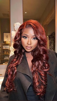 Klaiyi Brunette Auburn Copper 13x4 Lace Frontal Wig Virgin Human Hair Reddish Brown Color Chocolate Brown Hair Color, Wave Wig, Colored Wigs, Auburn Hair, Body Wave Wig, Body Wave Hair, Wave Hair, Lace Hair, Lace Closure Wig