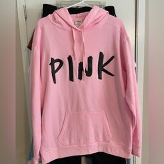 Nwot Pink/ Victoria Secret Hoodie, Long Length, Pocket In Front, Pink Logo Print Hoodie For Spring, Pink Long Sleeve Hoodie With Logo Print, Pink Cozy Fit Tops For Streetwear, Pink Cozy Cotton Hoodie, Pink Letter Print Sweats For Winter, Pink Winter Sweats With Letter Print, Winter Pink Sweats With Letter Print, Casual Pink Hoodie With Logo Print, Pink Logo Print Top For Winter