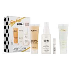 Ouai “The Ouai Of Life” Set Featuring Detox Shampoo Mini, Leave-In Travel Conditioner Mini, St. Bart’s Body Cleanser Mini, And Melrose Place Eau De Parfum Mini. - Detox Shampoo Mini: A Clarifying Shampoo That Deeply Cleanses Away Dirt, Oil, And Product Buildup With Apple Cider Vinegar While Keratin Helps Strengthen Hair. - Leave-In Travel Conditioner Mini: A Leave-In Conditioner That Detangles Hair And Protects Against Heat And Damage To Reduce Frizz And Flyaways. - St. Bart’s Body Cleanser Mini Ouai Shampoo, Sephora Gift Sets, Ouai Leave In Conditioner, Apple Cider Vinegar Shampoo, Travel Size Shampoo, Detox Shampoo, Sephora Beauty, Perfume Set, Rose Fragrance