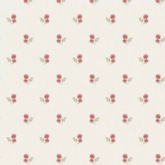 a white wallpaper with red flowers on it