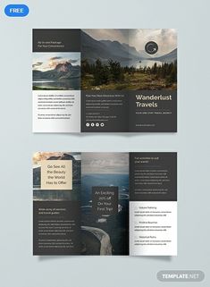 an open tri fold brochure with mountains in the background