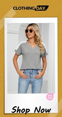 V-neck Short Sleeve T-shirt Gray Relaxed Fit V-neck T-shirt, Casual Gray V-neck Top, Gray Relaxed Fit V-neck Top, Gray V-neck T-shirt For Spring, Gray V-neck T-shirt For Summer, Comfortable Gray V-neck T-shirt, Trendy Gray V-neck Tops, Trendy Gray V-neck T-shirt, Heather Grey