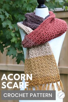 The Acorn crochet scarf pattern Lightweight Crochet Scarf, Crochet Infinity Scarf Free Pattern, Crochet Blanket Scarf, Free Crochet Scarf, Crochet Mens Scarf, Chunky Crochet Scarf