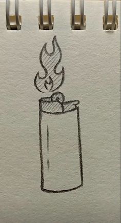 a drawing of a lighter with flames coming out of it's top, on a piece of paper