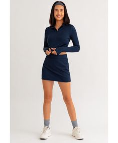 Active Aly High Waist Skort High waist skort. Pairs with Active Aly Long Sleeve Half Zip Crop Top Zip Crop Top, Skirt Shorts, Tennis Skort, Long Crop Top, Mock Neckline, Navy Color, Long Sleeve Crop Top, Half Zip, Mock Neck