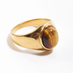 Classic Gold Signet Ring With Gemstone, Gold Gemstone Signet Ring For Formal Occasions, Fine Jewelry Gold Signet Ring With Gemstone, 14k Gold Brown Ring, Classic Brown Signet Ring, Elegant Brown Signet Ring For Formal Occasion, Elegant Formal Brown Signet Ring, Tigers Eye Crystal, Tiger Eye Ring