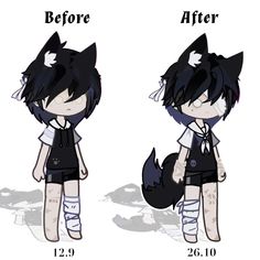 the before and after pictures of an anime character