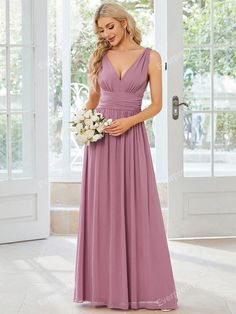 a - line v - neck chiffon floor - length ruffle bridesmaid dress