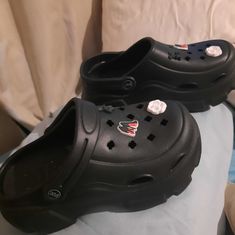 Black Platform Clogs Us Size 9. Brand New And Never Worn. Extremely Comfy And Feels As If You're Walking On Clouds! Decoration May Be Different. Comfortable Black Clogs For Streetwear, Sporty Black Closed Toe Clogs, Clouds Decoration, Platform Clogs, On Clouds, Walking On Clouds, Black Platform, Be Different, Clogs