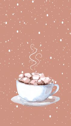 a cup filled with hot chocolate and marshmallows sitting on top of a saucer