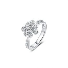 There's nothing as eye-catching as the sparkle of a glistening ring gracefully resting on a woman's hand.Now,you can wear a ring with a beautiful flower design. This simple and engraved ring is sure to be one of your favorites!Weight: 2.97 gHeight: 11 mmMaterial: Plating Color: Silver Dazzling Cubic Zirconia Heart Ring, Elegant Flower Shaped Rings With Diamond Accents, Elegant Silver Flower Ring With Diamonds, Elegant Rings With Diamond Accents And Flower Shape, Elegant Flower-shaped Rings With Diamond Accents, Elegant Diamond White Flower Ring For Promise, Adjustable Crystal Flower Ring, Promise Flower Open Ring, Elegant Brilliant Cut Flower Promise Ring