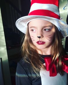 Cat In The Hat Makeup For Kids, Cat And The Hat Makeup, Cat In The Hat Face Paint, Cat In The Hat Makeup Woman, Cat In The Hat Makeup, Seussical Makeup, Cat In The Hat Costume, Seuss Costumes, Dr Seuss Costumes