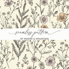 an image of flowers and plants with the words seamfy pattern by moore & mountain