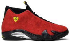 The Air Jordan 14 Retro ‘Ferrari’ features a varsity red suede upper with black and vibrant yellow accents that were inspired by the luxury sports car. The design also includes Carbon Fiber shark teeth on the midsole and a chrome grill shank plate that also pay tribute to Ferrari. The sneaker was originally limited to [...] Retro Ferrari, Air Jordan 1 Fearless, Jordan 1 Fearless, Jordan 1 Blue, All Jordans, Jordan Model, Air Jordan 9, Jordan 8, Jordan 7