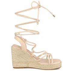 Few fashion items are more fit for the title of summer classic than a pair of espadrilles heel sandals. Set on 10cm stable heels, this strappy wedge offers a high heel as well as the sturdiness of comfortable shoes that will take your everyday ensembles to new style heights. With a heel height of 3 9/8 inches, these square-toe pumps are the perfect choice for a day at the office or a night out on the town. Lace Up Espadrille Wedges, Womens Espadrilles Wedges, Heeled Espadrilles, Lace Up Espadrilles, Platform Wedge Heels, Women's Espadrilles, Lace Up Wedges, Ankle Strap Wedges, Footbed Sandals