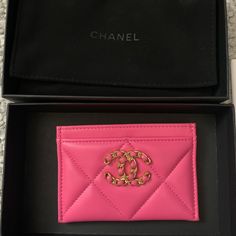 Brand New Chanel Card Wallet. Fun Pink Color! Box, Busy Cover And Tags Included. Pink Rectangular Wallet With Original Box, Designer Pink Wallet With Card Slots, Designer Compact Card Holder With Card Slots, Luxury Pink Card Holder With Card Slots, Luxury Pink Card Holder, Luxury Pink Bifold Wallet, Designer Bifold Card Holder Gift, Card Holder With Original Box As Gift, Pink Rectangular Card Holder For Formal Use