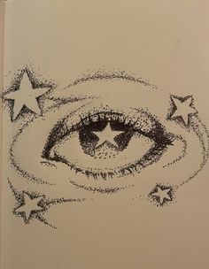 a drawing of an eye with stars coming out of it