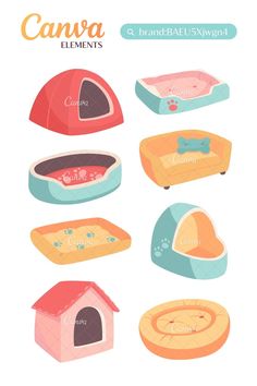 various types of dog houses and beds