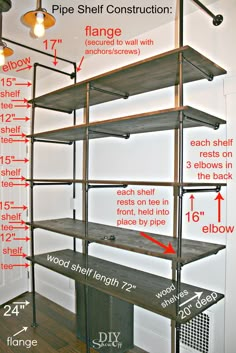 an image of a shelf with measurements for shelving units and shelves on the wall