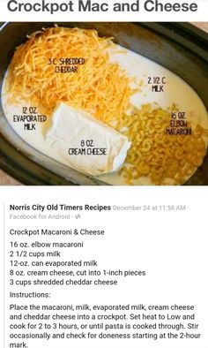 an image of crockpot mac and cheese recipe in the crock pot with instructions