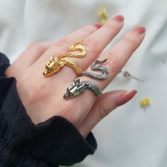 Mythical Dragon Ring, Sterling Silver, Adjustable Ring, Dragon Jewelry, Mythical Jewelry, Gold Dragon Ring, Custom Gothic Ring, Gift to Her ● 𝐈𝐟 𝐲𝐨𝐮 𝐛𝐮𝐲 𝟐 𝐢𝐭𝐞𝐦𝐬 𝐭𝐨𝐠𝐞𝐭𝐡𝐞𝐫, 𝐲𝐨𝐮 𝐠𝐞𝐭 %𝟑𝟎 𝐝𝐢𝐬𝐜𝐨𝐮𝐧𝐭! ● 𝐈𝐟 𝐲𝐨𝐮 𝐛𝐮𝐲 𝟑 𝐢𝐭𝐞𝐦𝐬 𝐭𝐨𝐠𝐞𝐭𝐡𝐞𝐫, 𝐲𝐨𝐮 𝐠𝐞𝐭 %𝟒𝟎 𝐝𝐢𝐬𝐜𝐨𝐮𝐧𝐭! ● 𝐈𝐟 𝐲𝐨𝐮 𝐛𝐮𝐲 𝟒 𝐢𝐭𝐞𝐦𝐬 𝐭𝐨𝐠𝐞𝐭𝐡𝐞𝐫, 𝐲𝐨𝐮 𝐠𝐞𝐭 %𝟓𝟎 𝐝𝐢𝐬𝐜𝐨𝐮𝐧𝐭! Mythical Dragon Ring 🐉 Product Details; - Crafted with High Quality 925 Sterling Silve Dragon Ring Aesthetic, Dragon Jewelry Aesthetic, Chinese Dragon Jewelry, Mythical Jewelry, Dragon Ring Women, Snake Shape Metal Ring As Gift, Snake-shaped Metal Rings As A Gift, Unique Hand Cast Snake Ring As Gift, Unique Hand Cast Snake Ring Gift