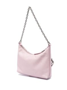 blush pink calf leather grained texture curve-edge body chain-link shoulder strap decorative buckle detailing debossed logo to the front main compartment internal logo patch full lining logo-engraved silver-tone hardware top zip fastening This piece comes complete with a protective dust bag. This item is in size UNI and the color is Pink Luxury Pink Shoulder Bag With Branded Hardware, Luxury Pink Shoulder Bag With Metal Hardware, Luxury Pink Bag With Logo Hardware, Luxury Pink Soft Leather Bag, Luxury Modern Blush Shoulder Bag, Luxury Pink Textured Leather Shoulder Bag, Luxury Blush Leather Bag, Luxury Blush Soft Leather Bag, Modern Luxury Blush Bag