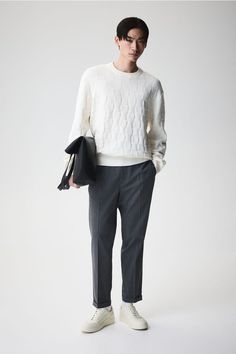 Regular-fit  textured-knit sweater in cotton with a comfortable  classic silhouette. Crew neck  long sleeves  and ribbing at neck  cuffs  and hem. Textured Knit Sweater, Sweaters And Cardigans, Rib Knit Cardigan, Men's Sweaters, Cashmere Jumper, Men Fashion Casual Outfits, Mens Fall, Wool Knit, Textured Knit