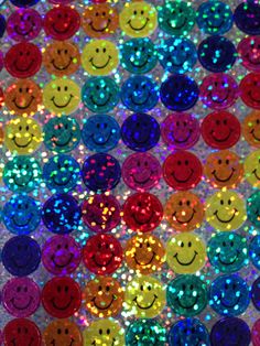 colorful sequins with smiley faces on them