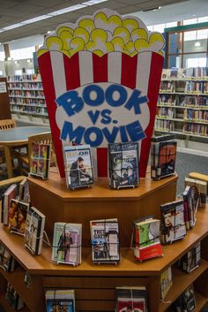 there is a book and movie display in the library