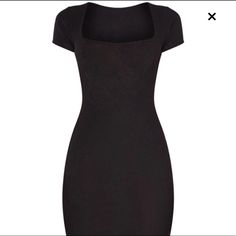 Size 2, Very Sliming, Square Neck Solid Short Sleeve Bodycon Dress For Night Out, Solid Color Short Sleeve Bodycon Dress For Night Out, Short Sleeve Bodycon Dress For Night Out, Black Square Neck Dress For Date Night, Solid Midi Dress With Square Neck For Night Out, Solid Square Neck Midi Dress For Night Out, Black Stretch Dress With Square Neck, Black Stretch Dresses With Square Neck, Black Bodycon Dress With Square Neck For Spring